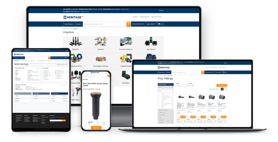 Heritage Plus App displayed on desktop, tablet, mobile device and laptop.
